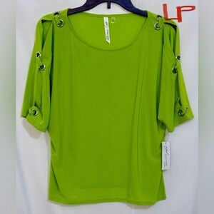 NY Collection Lime Green Blouse with Grommet Details